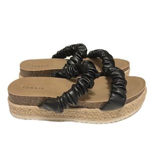 Torrid, Double Strap Over, Wedge Sandals, Black, Size 9/10